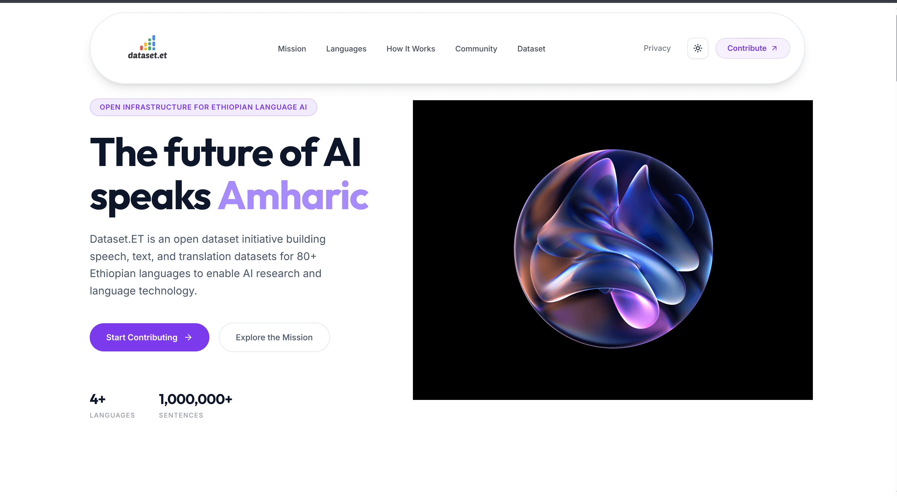 Dataset.ET open language corpus homepage for Ethiopian AI